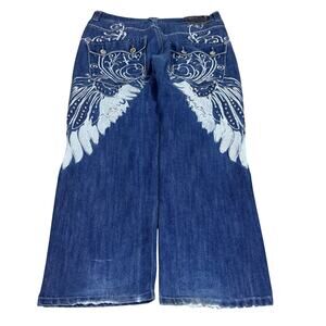 vintage y2k 2000s Imperious delf trading wings floral jeans 38x29 embroidered